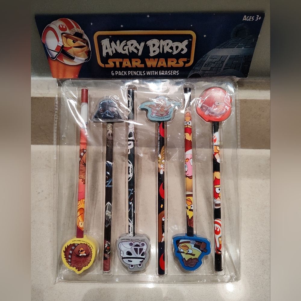 Angry Birds Star Wars Pencil Set, Yoda, Darth Vader, Stormtroopers